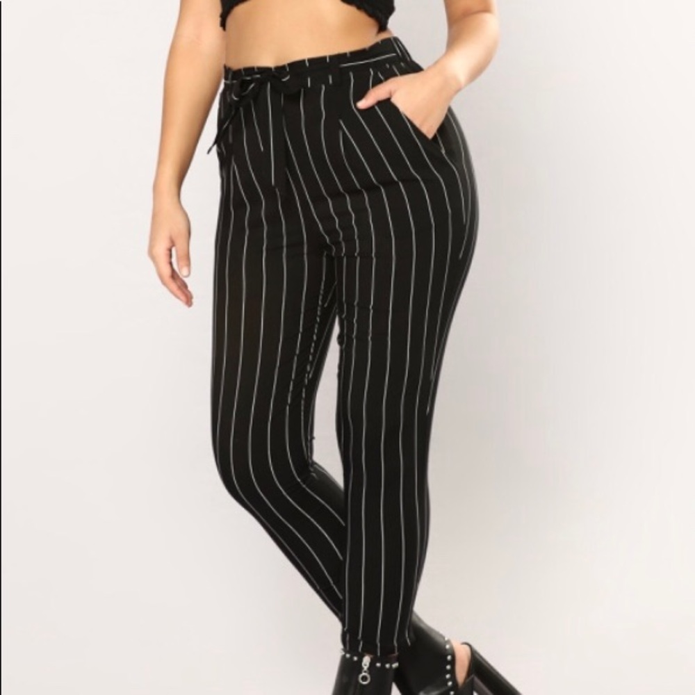 Pinstriped paper bag pants